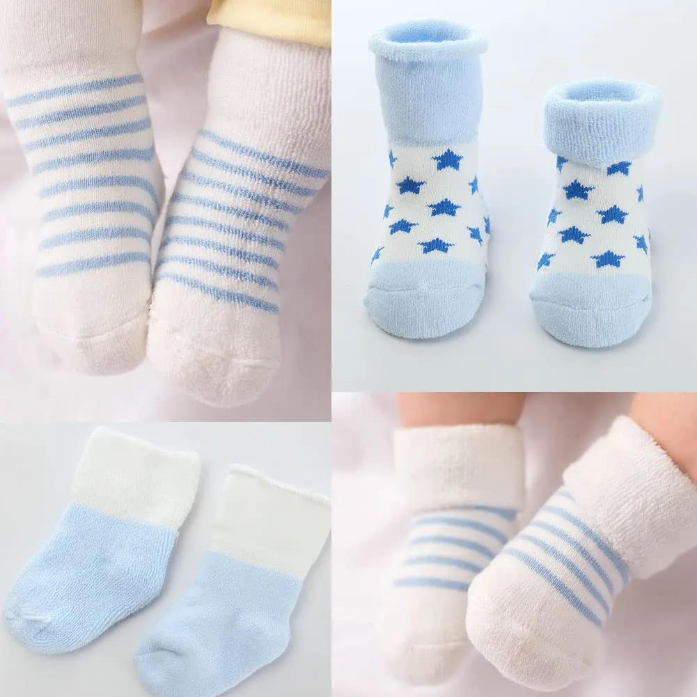 FedMois Calzini in Cotone Invernali Termici per Neonati e Bambini, Cielo blu, 12-24 mesi, 5 Paia - immagine 2