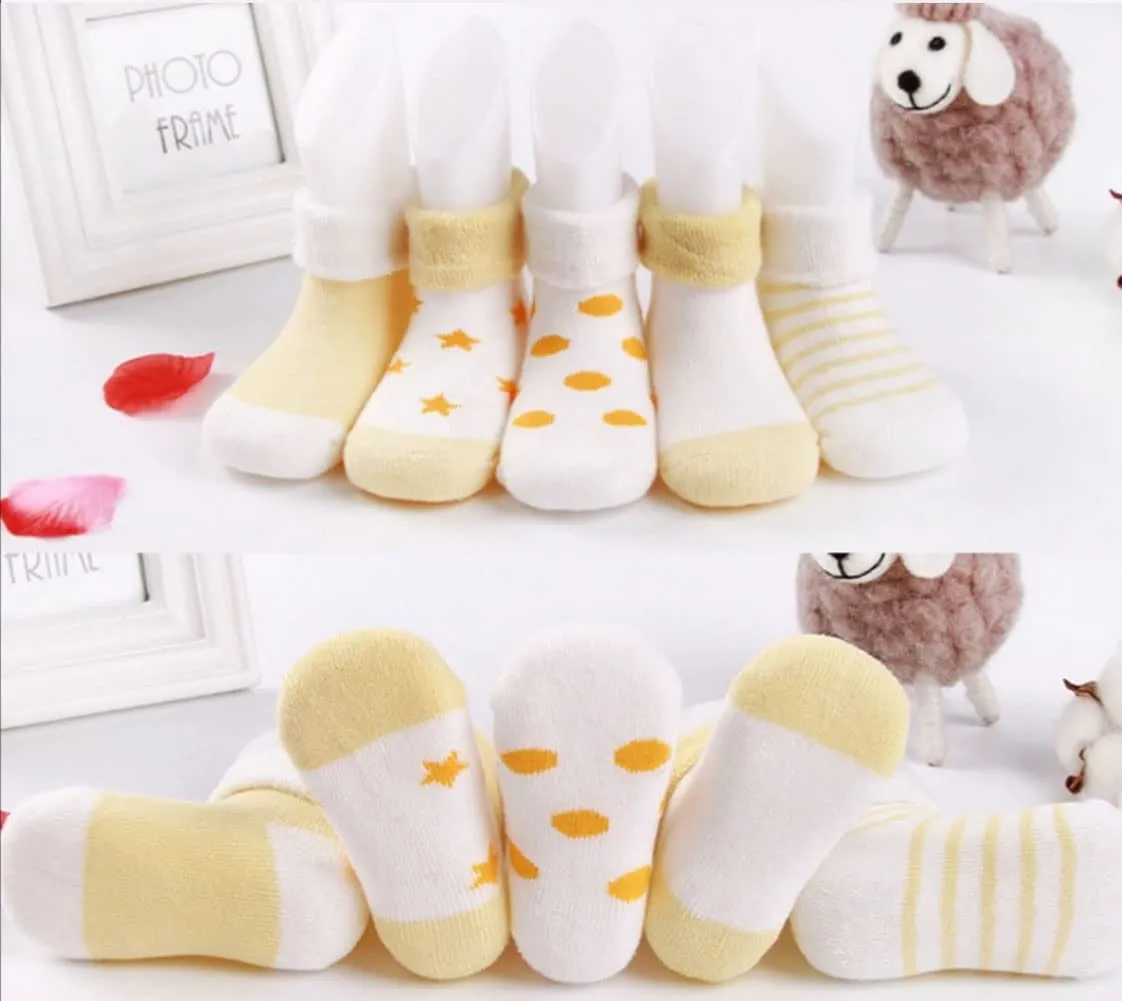 FedMois Calzini Cotone Invernali Termici per Neonati e Bambini, Giallo, 12-24 mesi (5 Paia) - immagine 3