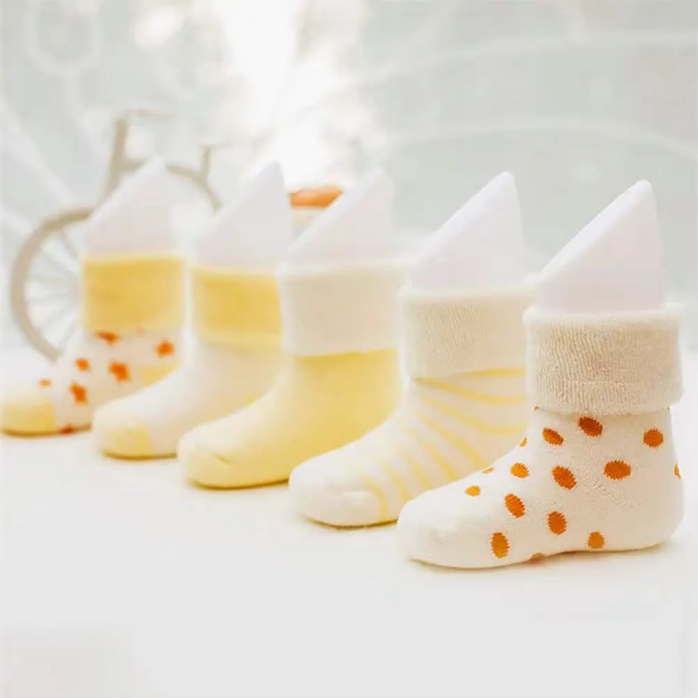 FedMois Calzini Cotone Invernali Termici per Neonati e Bambini, Giallo, 12-24 mesi (5 Paia) - immagine 4
