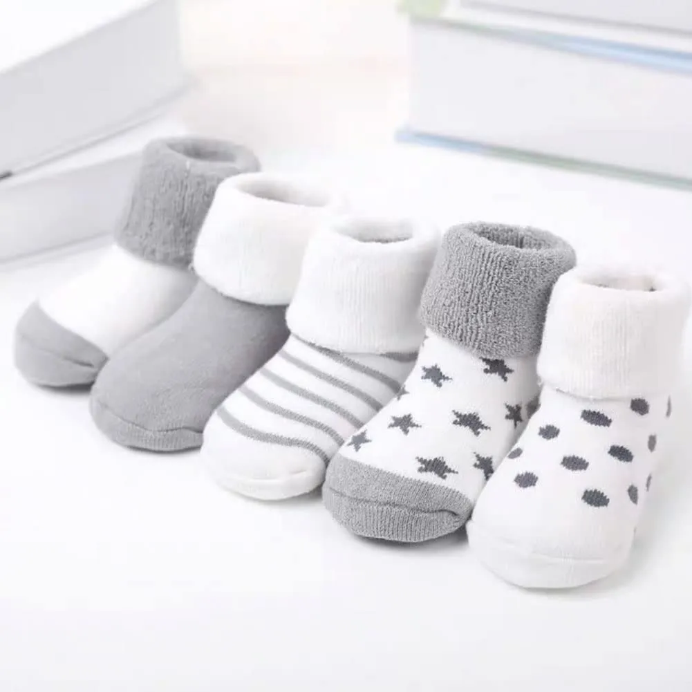 FedMois Calzini Cotone Invernali Termici per Neonati e Bambini, Grigio, 12-24 mesi, 5 Paia - immagine 3