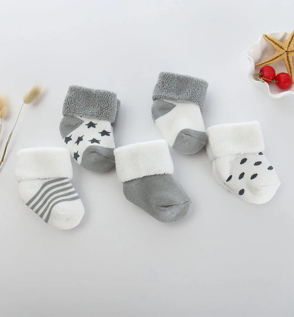 FedMois Calzini Cotone Invernali Termici per Neonati e Bambini, Grigio, 12-24 mesi, 5 Paia - immagine 4
