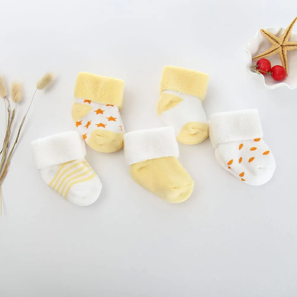 FedMois Calzini Cotone Invernali Termici per Neonati e Bambini, Giallo, 6-12 mesi (5 Paia) - immagine 2