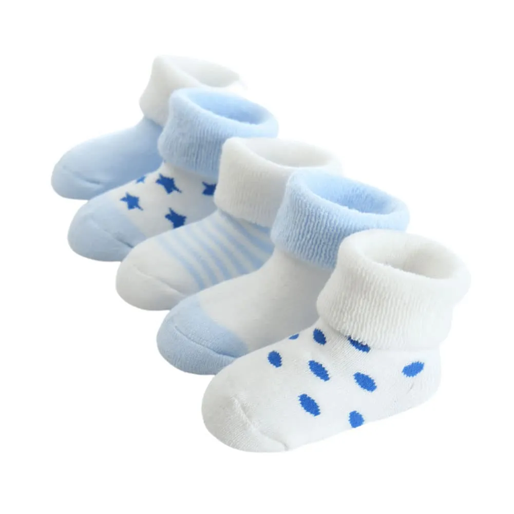 FedMois Calzini Cotone Invernali Termici per Neonati e Bambini, 5 Paia, Cielo Blu, 6-12 Mesi - immagine 1