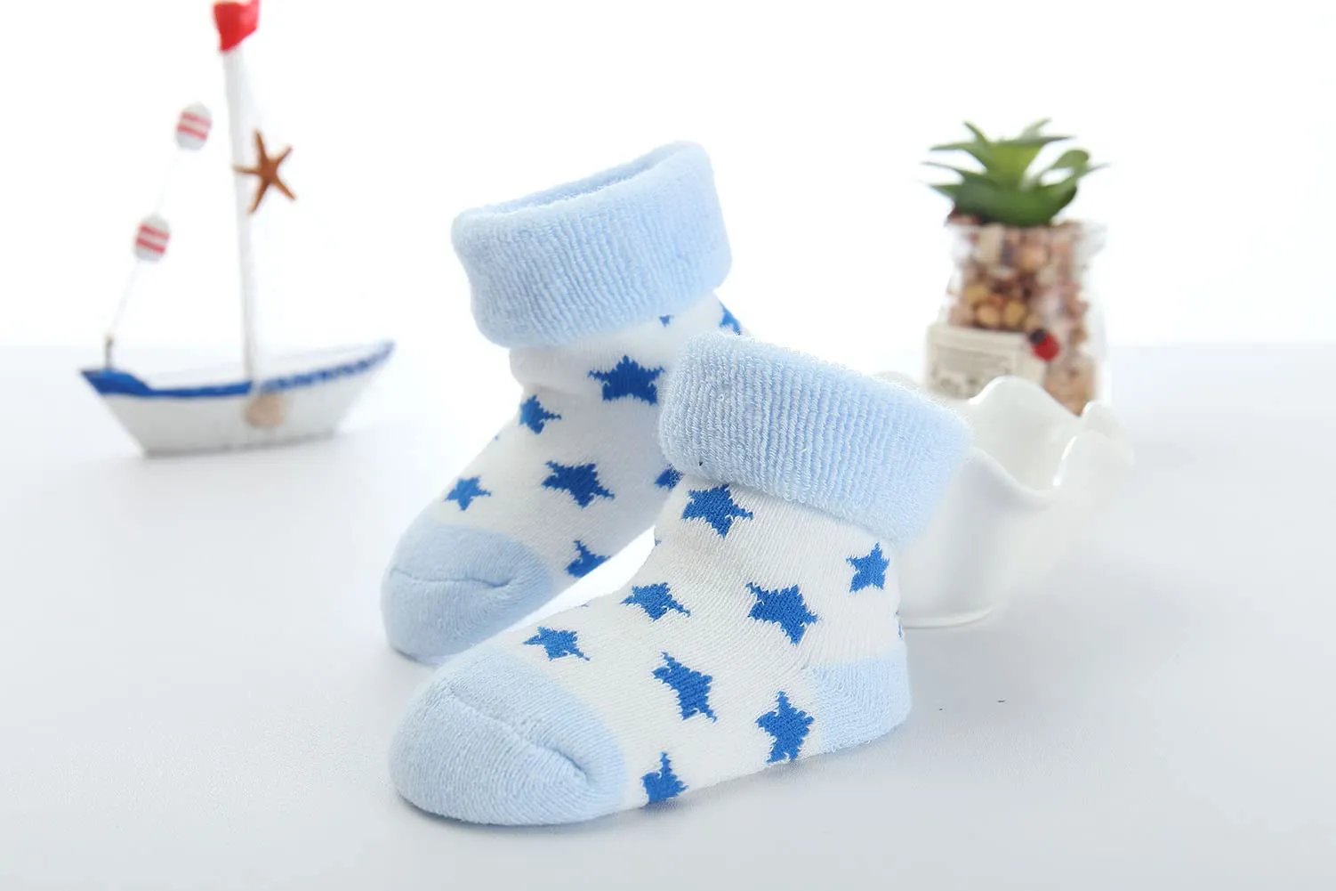 FedMois Calzini Cotone Invernali Termici per Neonati e Bambini, 5 Paia, Cielo Blu, 6-12 Mesi - immagine 3