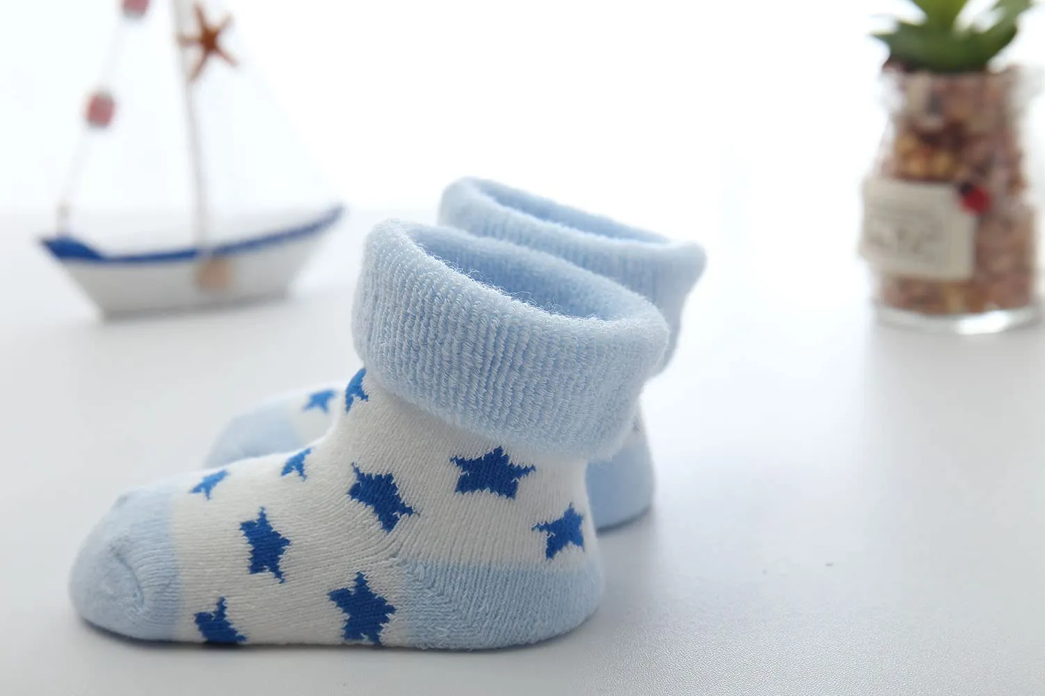 FedMois Calzini Cotone Invernali Termici per Neonati e Bambini, 5 Paia, Cielo Blu, 6-12 Mesi - immagine 4