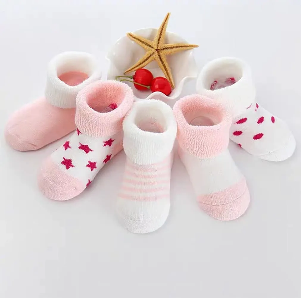 FedMois Calzini Cotone Invernali Termici per Neonati e Bambini, Rosa, 12-24 mesi, 5 Paia - immagine 3