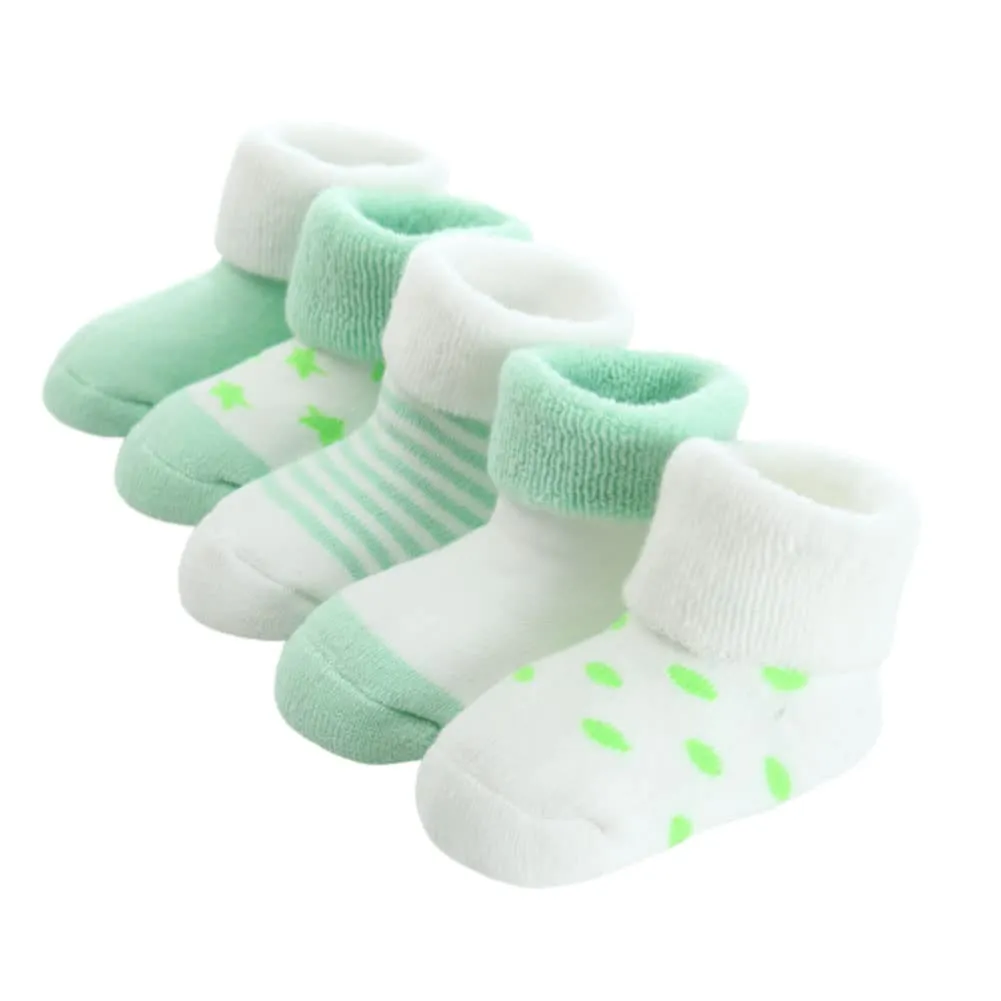 FedMois Calzini Cotone Invernali Termici per Neonati e Bambini, Verde, 12-24 mesi, 5 Paia - immagine 1