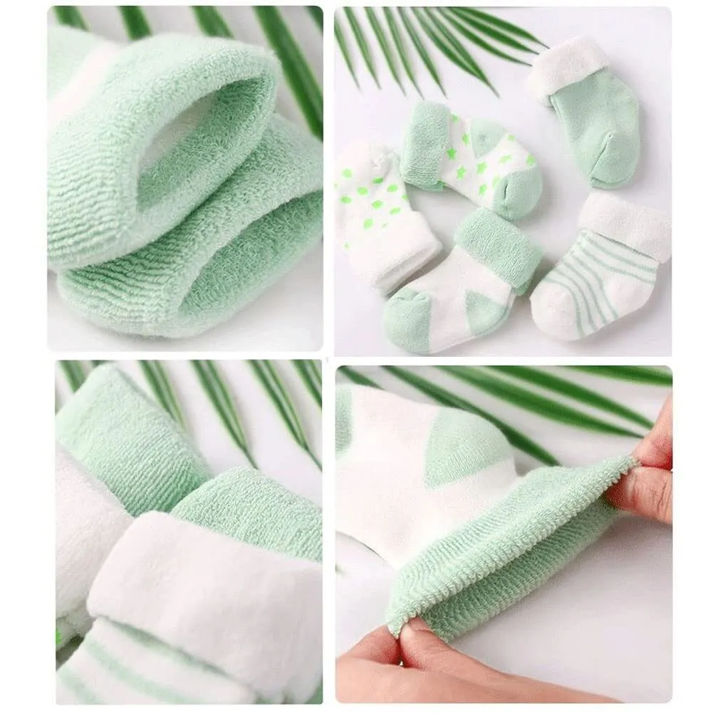 FedMois Calzini Cotone Invernali Termici per Neonati e Bambini, Verde, 12-24 mesi, 5 Paia - immagine 2