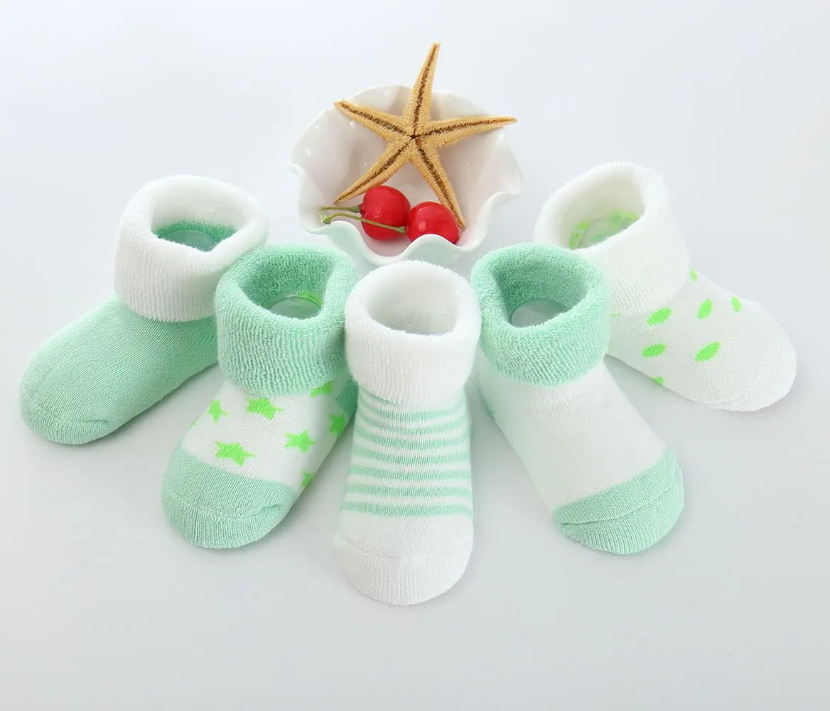 FedMois Calzini Cotone Invernali Termici per Neonati e Bambini, Verde, 12-24 mesi, 5 Paia - immagine 3
