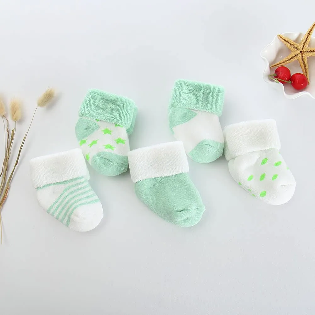 FedMois Calzini Cotone Invernali Termici per Neonati e Bambini, Verde, 12-24 mesi, 5 Paia - immagine 4