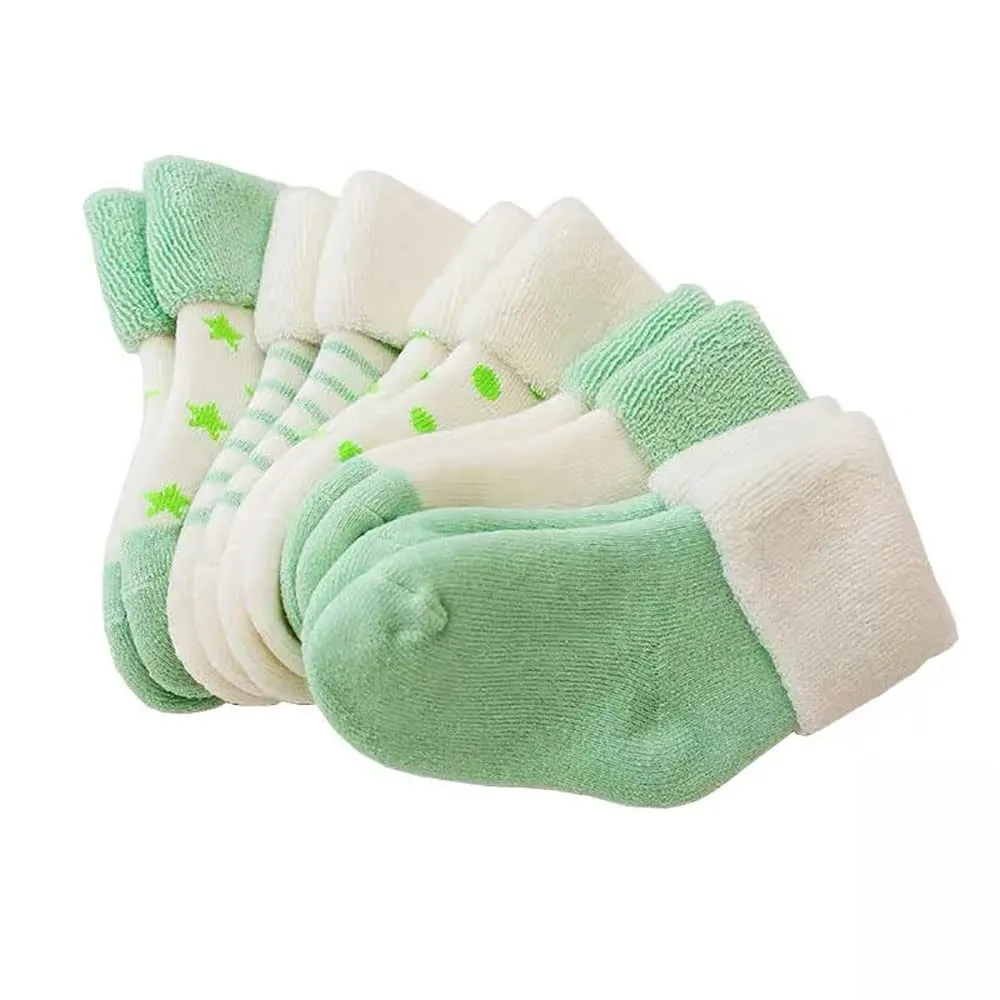 FedMois Calzini Cotone Invernali Termici per Neonati e Bambini, Verde, 12-24 mesi, 5 Paia - immagine 5