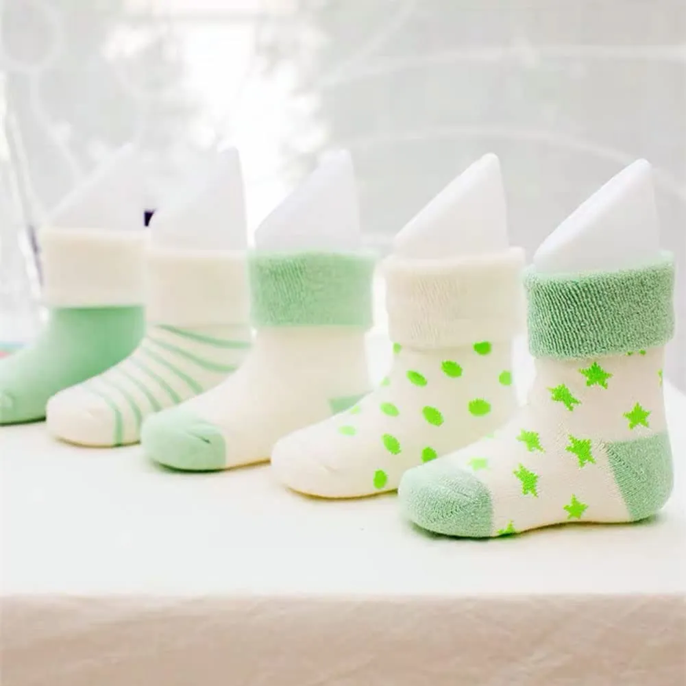 FedMois Calzini Cotone Invernali Termici per Neonati e Bambini, Verde, 6-12 mesi, 5 Paia - immagine 6