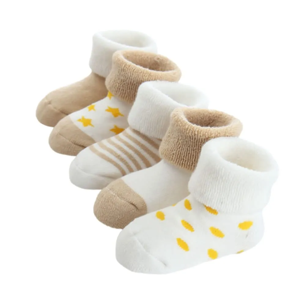 FedMois Calzini in Cotone Termici per Neonati e Bambini, Beige, 0-6 mesi, 5 Paia - immagine 1