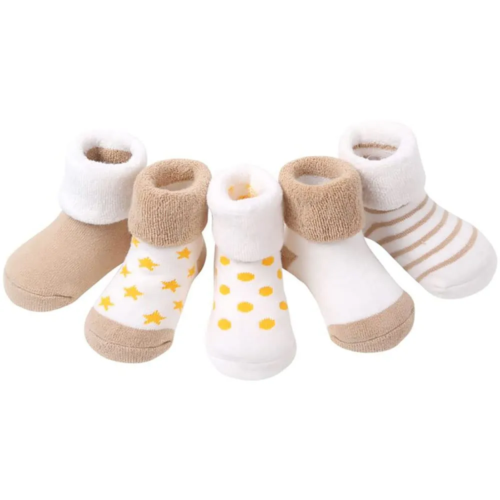 FedMois Calzini in Cotone Termici per Neonati e Bambini, Beige, 0-6 mesi, 5 Paia - immagine 2