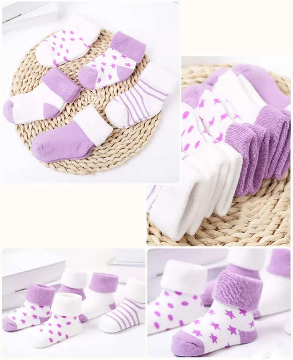 FedMois Calzini in Cotone Termici per Neonati e Bambini, 5 Paia, Viola, 6-12 mesi - immagine 2