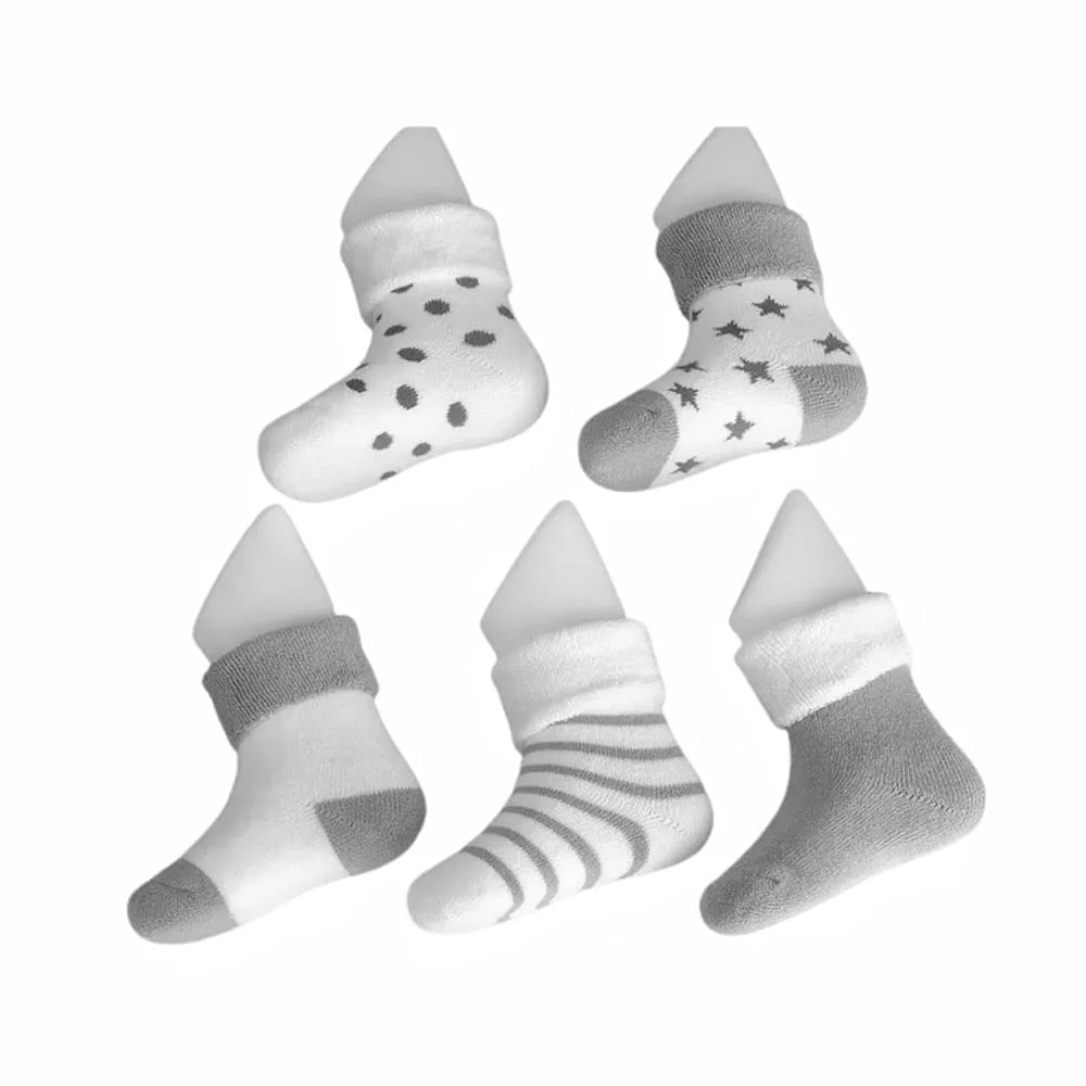 FedMois Calzini Cotone Invernali Termici per Neonati e Bambini, Grigio, 0-6 mesi, 5 Paia - immagine 2
