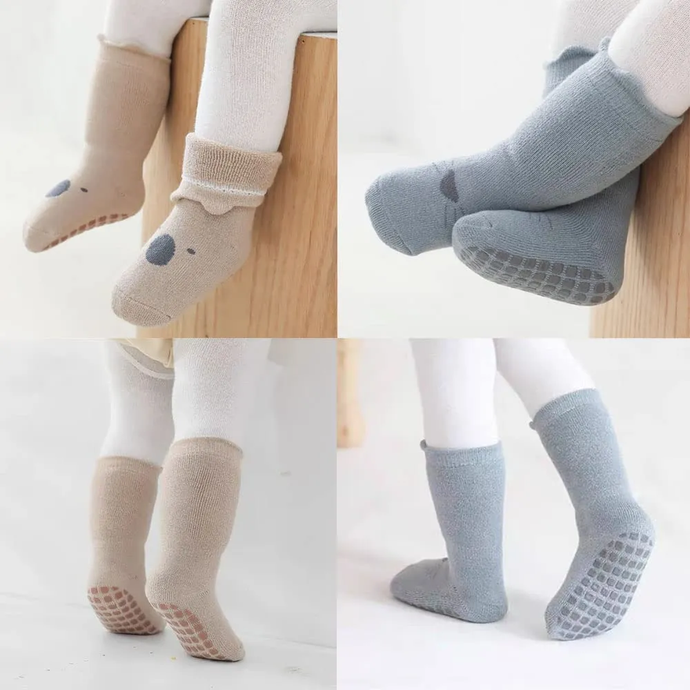 FedMois Calzini Antiscivolo Invernali Termici in Cotone per Bambini, Fantasia Animali, 1-3 Anni, 5 Paia - immagine 4