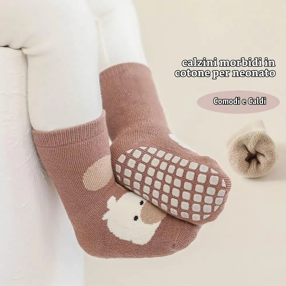 FedMois Calzini Antiscivolo Invernali Termici in Cotone per Bambini, Pulcino, 0-1 Anno, 5 Paia - immagine 6