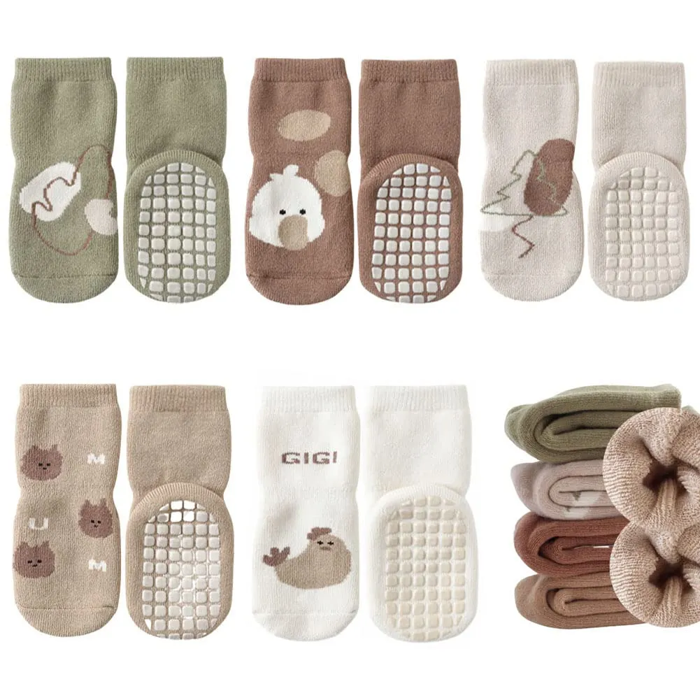 FedMois Calzini Antiscivolo Invernali Termici in Cotone per Bambini, Pulcino, 3-5 anni, 5 paia - immagine 1