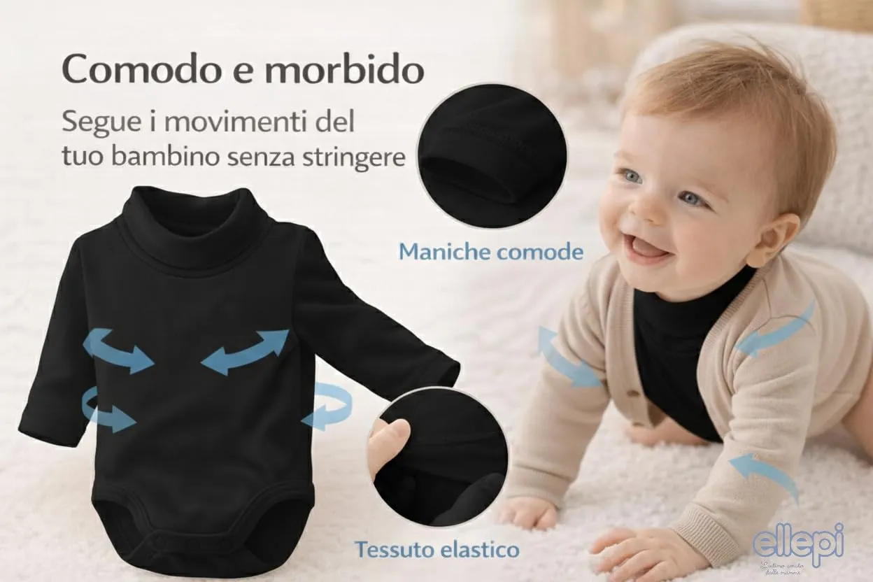 Ellepi Body Lupetto Neonato e Bambino in Cotone - Nero, 3 Mesi - immagine 3