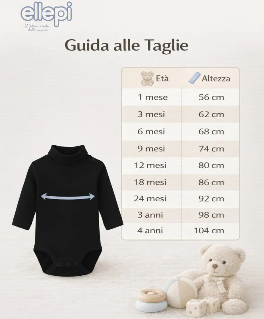 Ellepi Body Lupetto Neonato e Bambino in Cotone - Nero, 3 Mesi - immagine 7