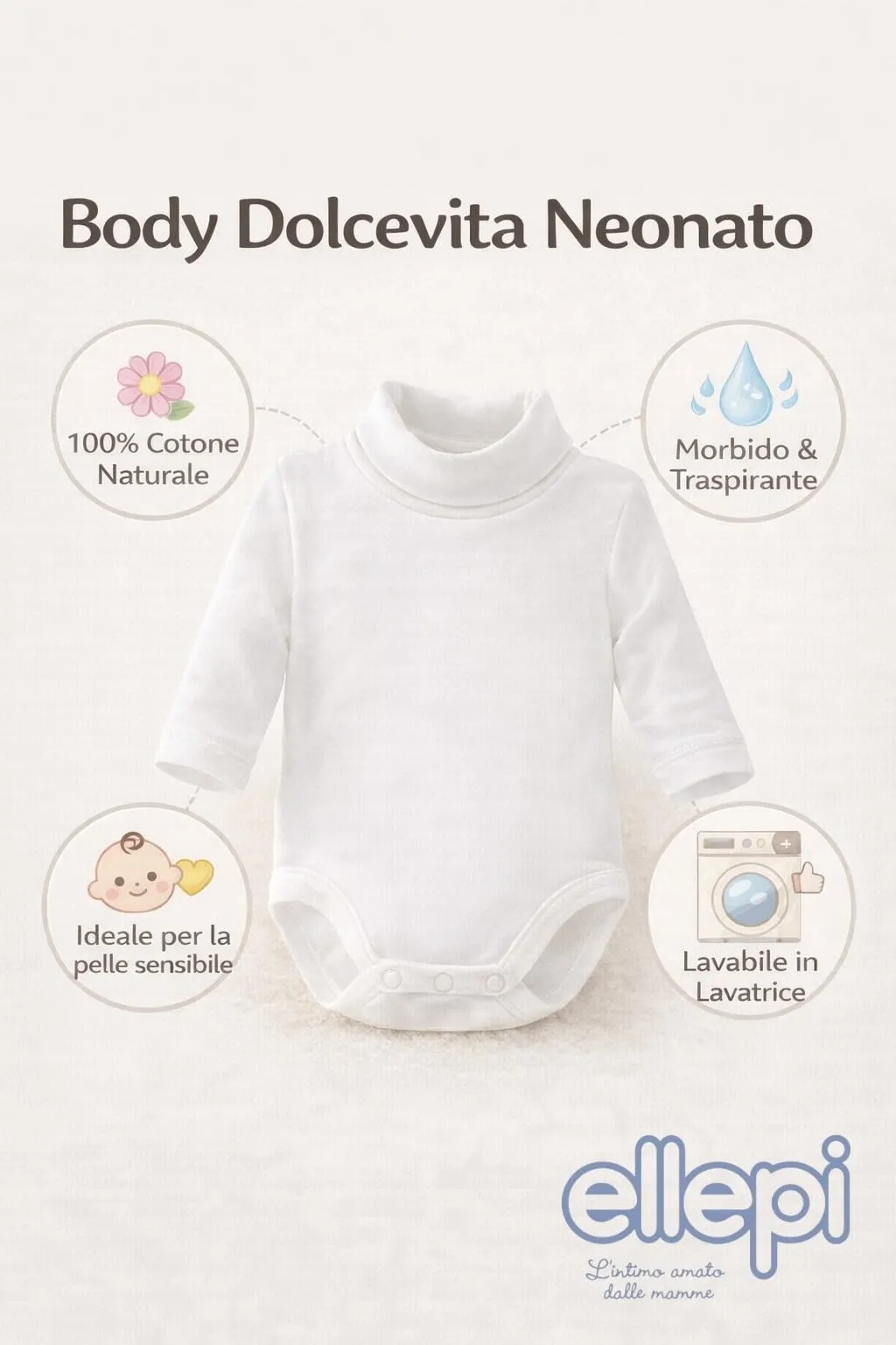 Ellepi Body Lupetto Neonato e Bambino in Cotone - Bianco, 3 Anni - immagine 6