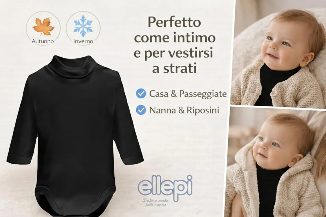 Ellepi Body Lupetto Neonato e Bambino in Cotone, Nero, 1 Mese - immagine 5