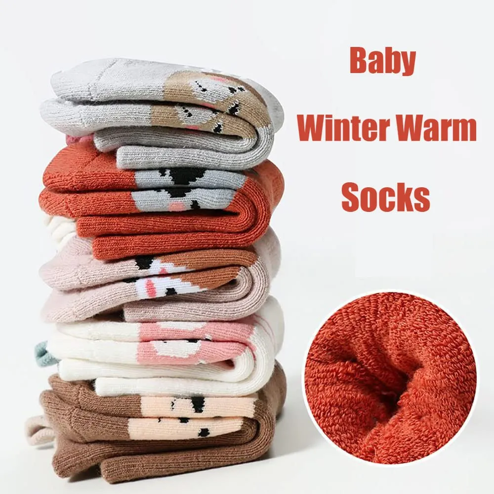 FedMois Calzini Antiscivolo Invernali Termici in Cotone per Bambini, Fantasia Animali, 1-3 Anni, 6 Paia - immagine 4