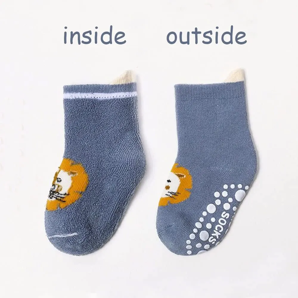 FedMois Calzini Antiscivolo Invernali Termici in Cotone per Bambini, Fantasia Animali, 1-3 Anni, 6 Paia - immagine 5