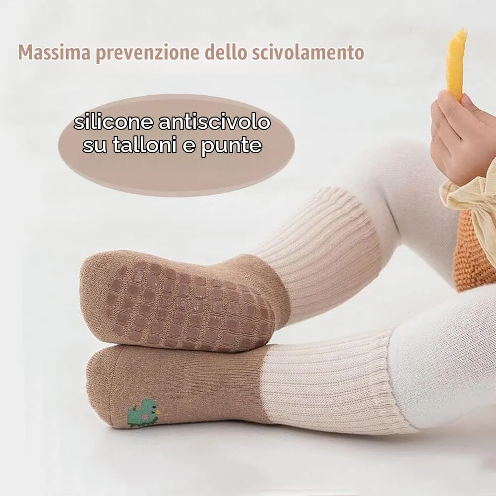 FedMois Calzini Antiscivolo Invernali Termici in Cotone per Bambini, Dinosauri, 0-1 Anno, 6 Paia - immagine 5