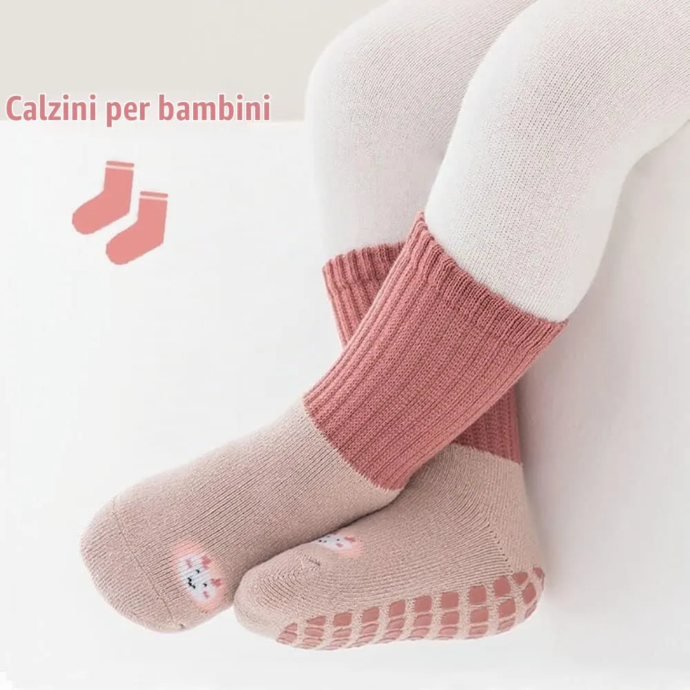 FedMois Calzini Antiscivolo Invernali Termici in Cotone per Bambini, Coniglio, 0-1 Anno, 6 Paia - immagine 3