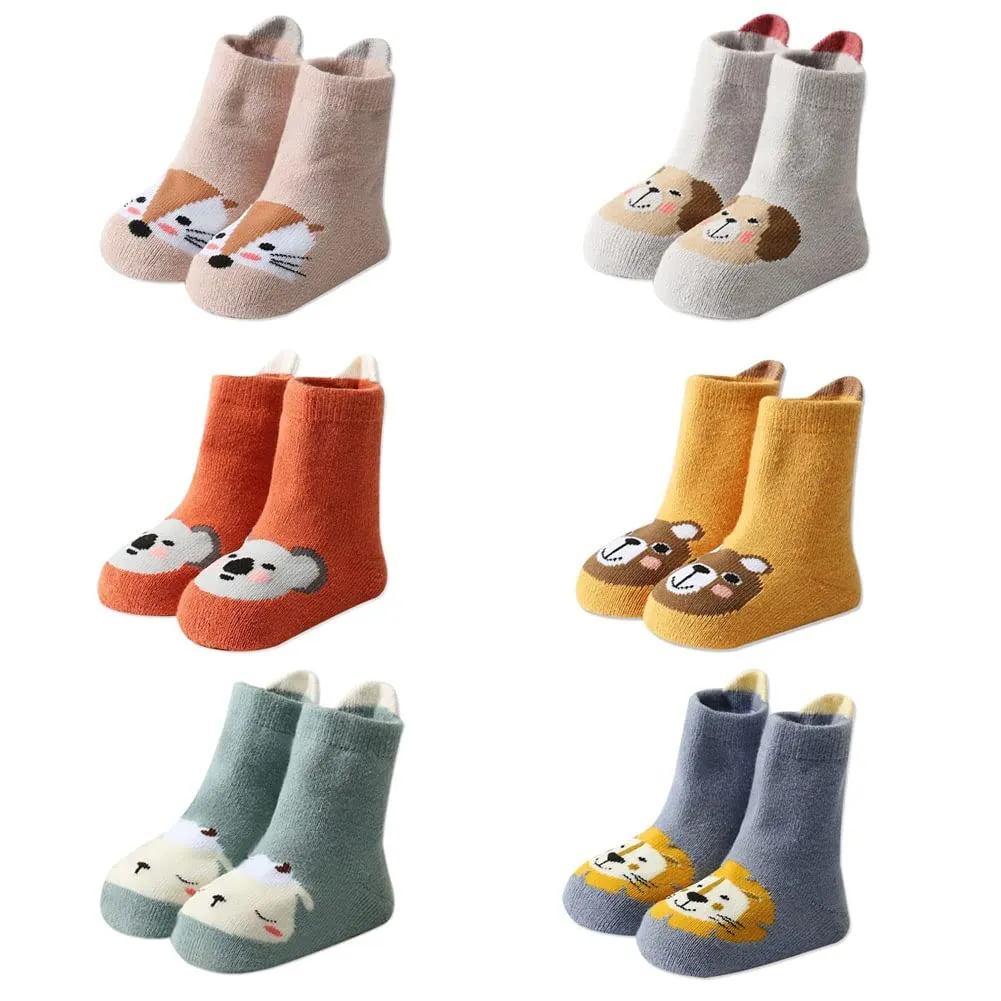 FedMois Calzini Antiscivolo Invernali Termici in Cotone per Bambini, Animali, 0-1 Anno, 6 Paia - immagine 1