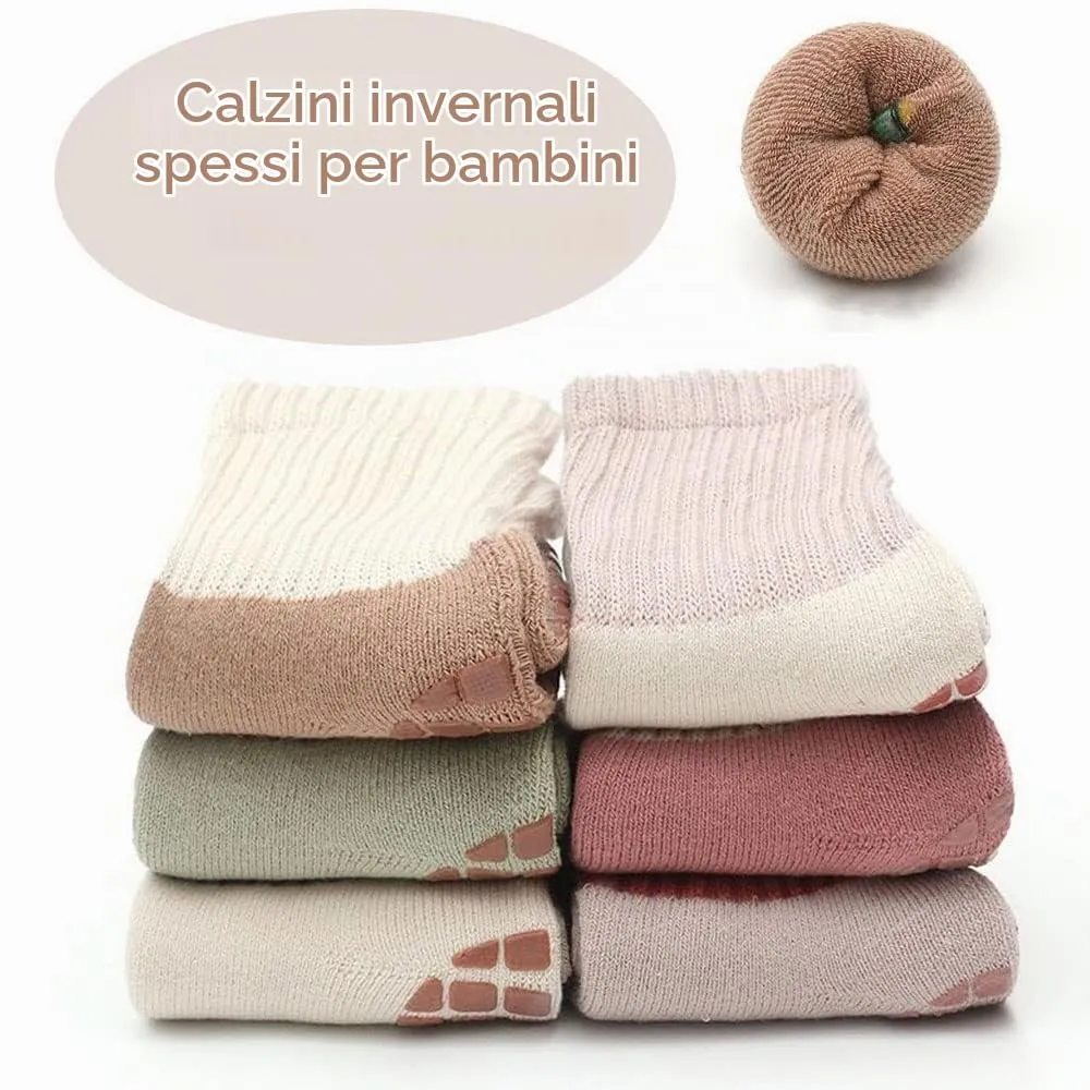 FedMois Calzini Antiscivolo Invernali Termici in Cotone per Bimbi, Dinosauri, 1-3 anni, 6 Paia - immagine 3