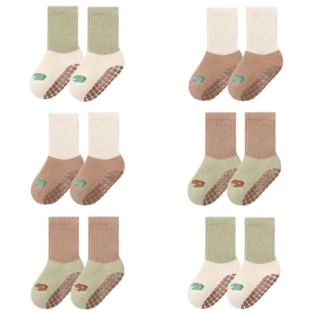 FedMois Calzini Antiscivolo Invernali Termici in Cotone per Bambini, Dinosauri, 3-5 anni, 6 Paia - immagine 1