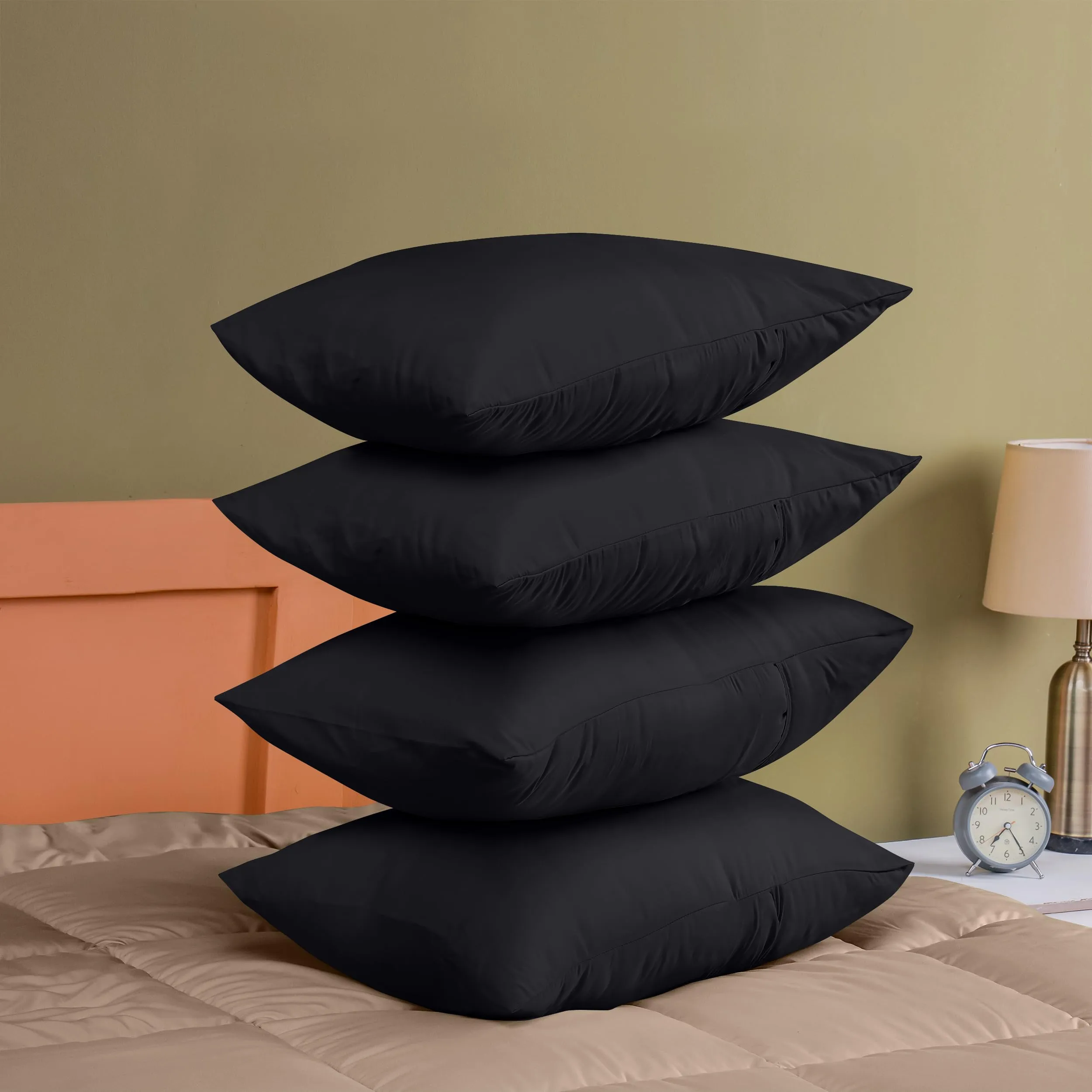 Utopia Bedding Set di 4 Federe per Cuscino, 50 x 80 cm, Nero - immagine 3