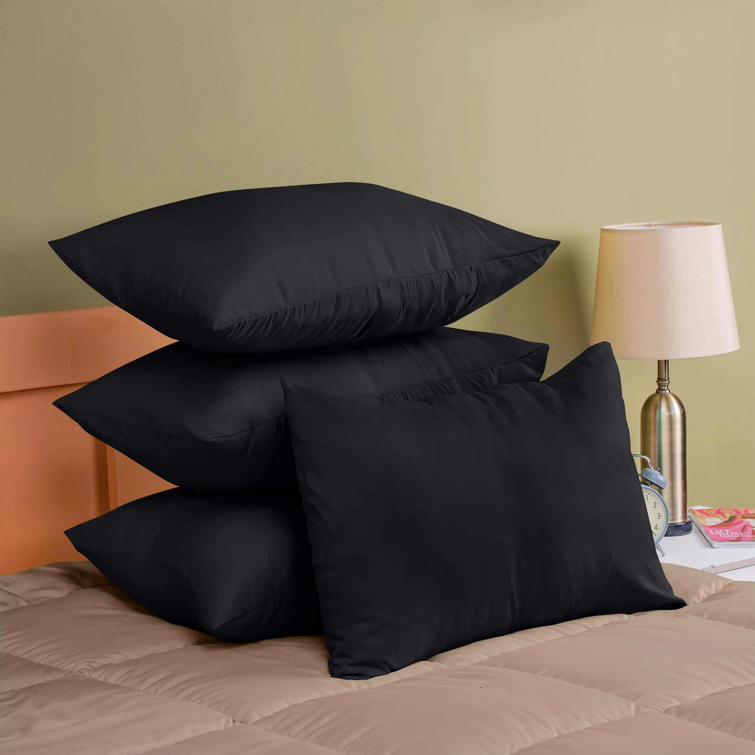 Utopia Bedding Set di 4 Federe per Cuscino, 50 x 80 cm, Nero - immagine 5