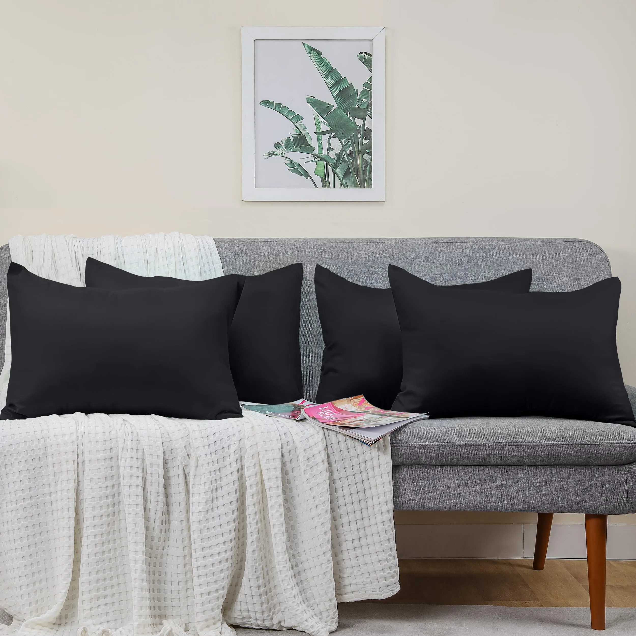 Utopia Bedding Set di 4 Federe per Cuscino, 50 x 80 cm, Nero - immagine 6