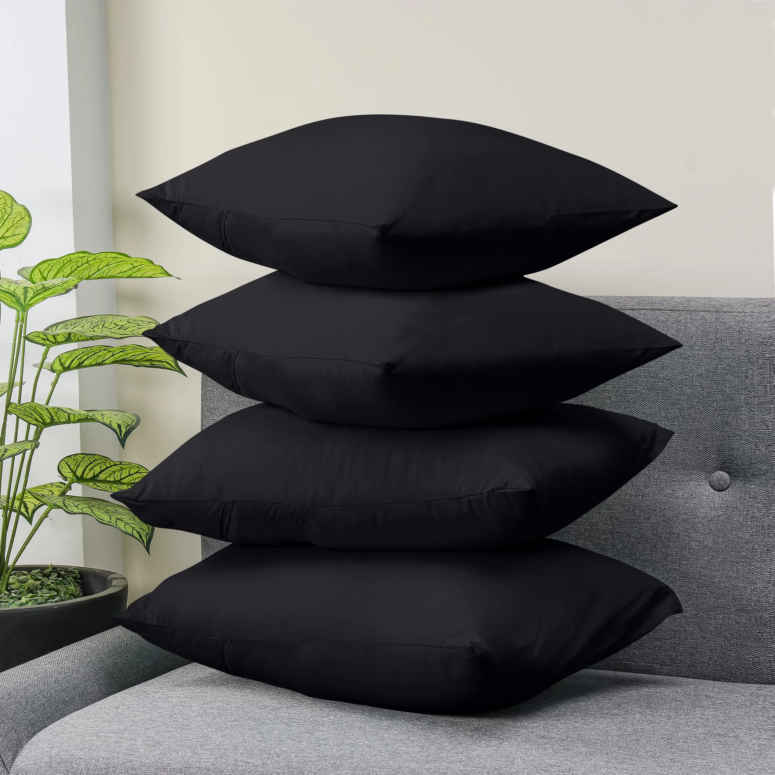 Utopia Bedding Set di 4 Federe per Cuscino, 50 x 80 cm, Nero - immagine 7