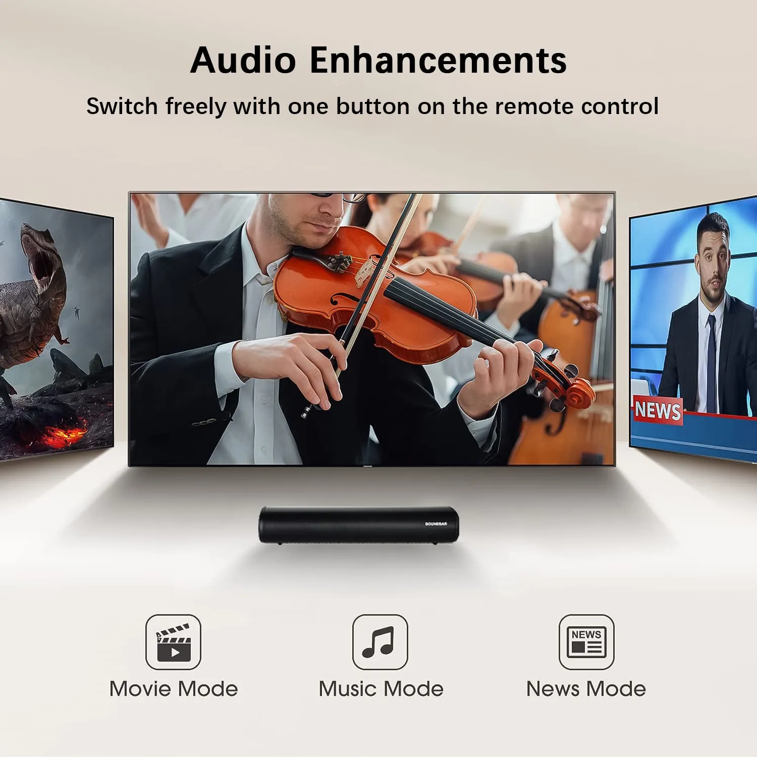 Winnes Bluetooth Wireless Soundbar with Subwoofer, 3 EQ Modes, Bluetooth 5.0, Optical, AUX, USB, HDMI for TV, PC, Projector, Mobile Phones - immagine 2