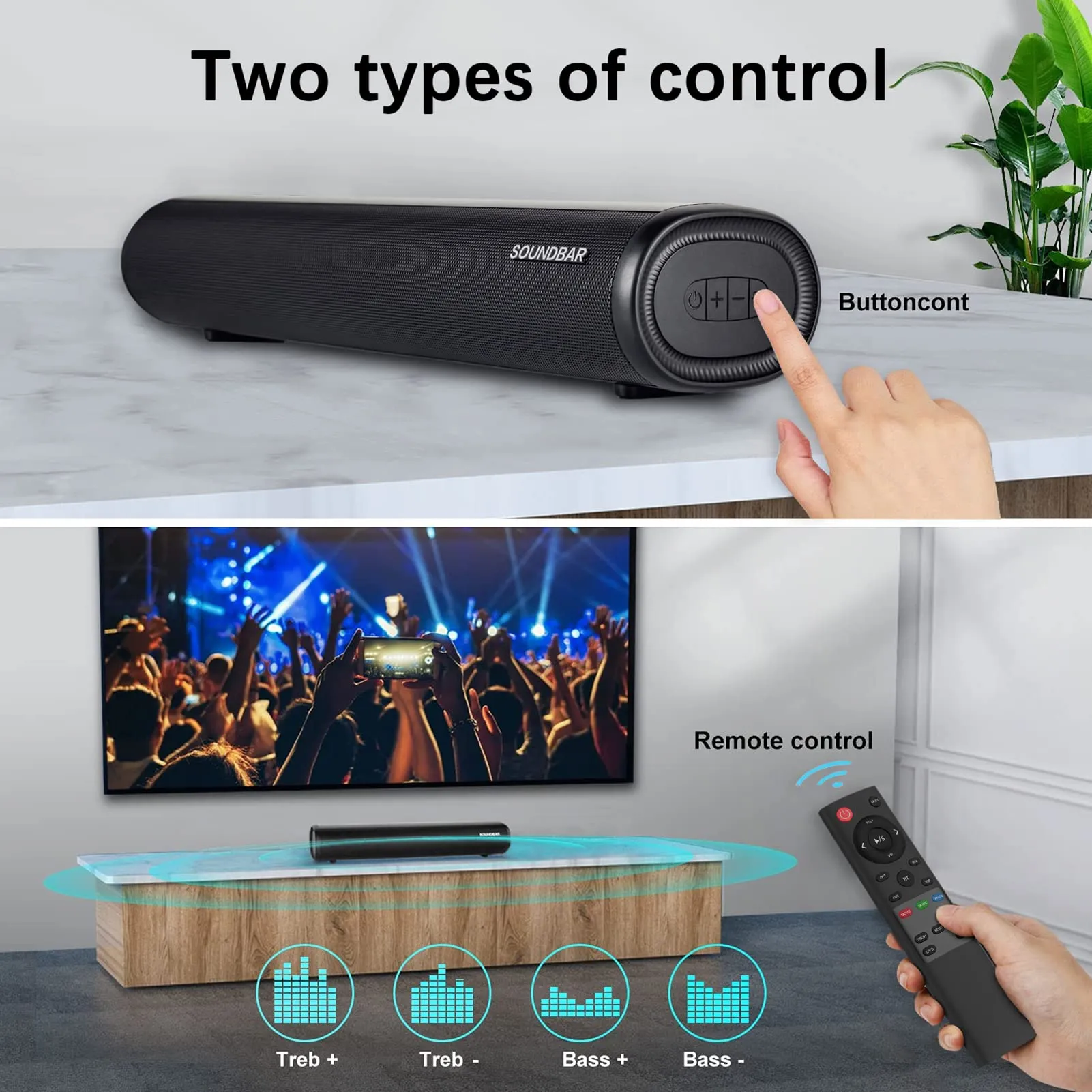 Winnes Bluetooth Wireless Soundbar with Subwoofer, 3 EQ Modes, Bluetooth 5.0, Optical, AUX, USB, HDMI for TV, PC, Projector, Mobile Phones - immagine 5
