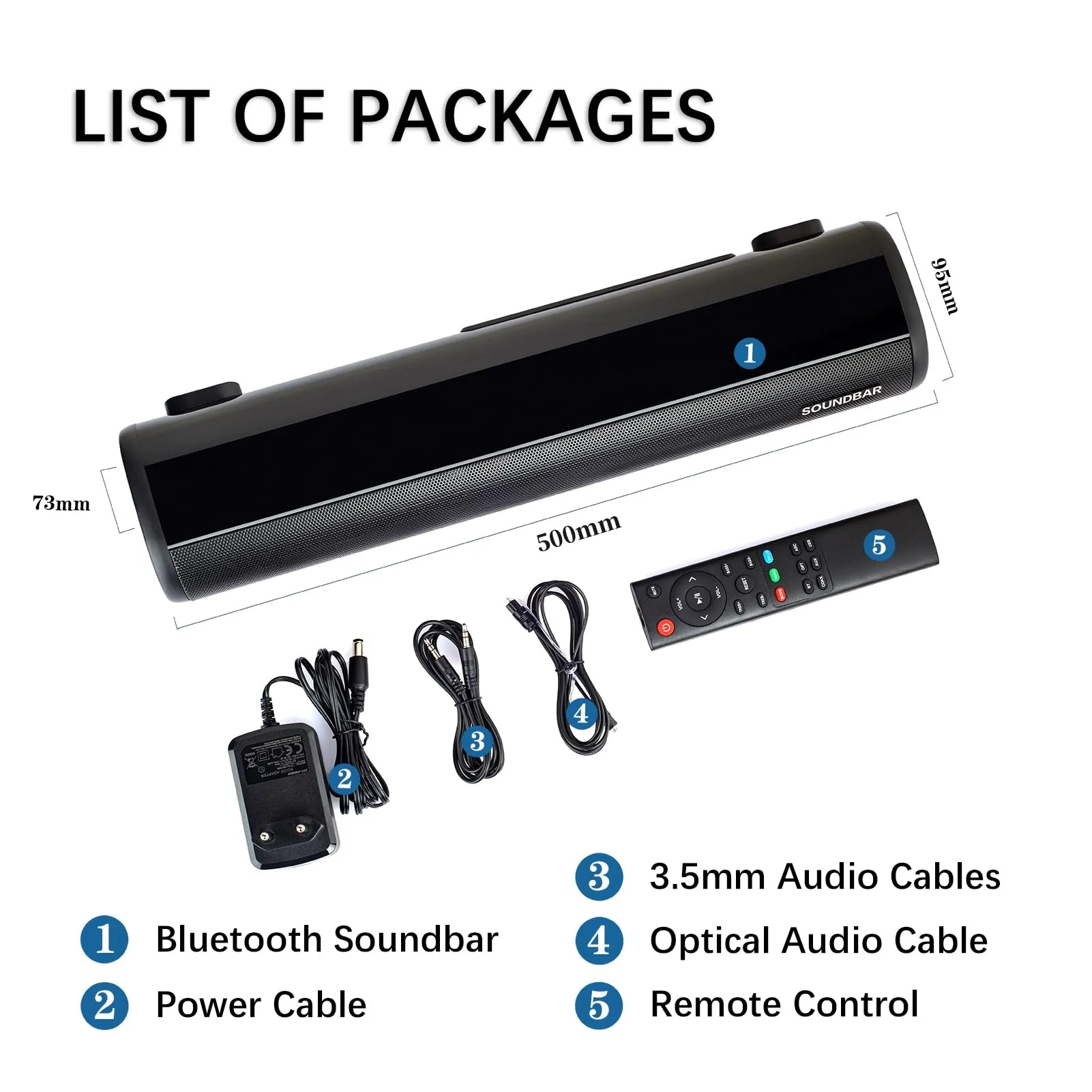 Winnes Bluetooth Wireless Soundbar with Subwoofer, 3 EQ Modes, Bluetooth 5.0, Optical, AUX, USB, HDMI for TV, PC, Projector, Mobile Phones - immagine 7