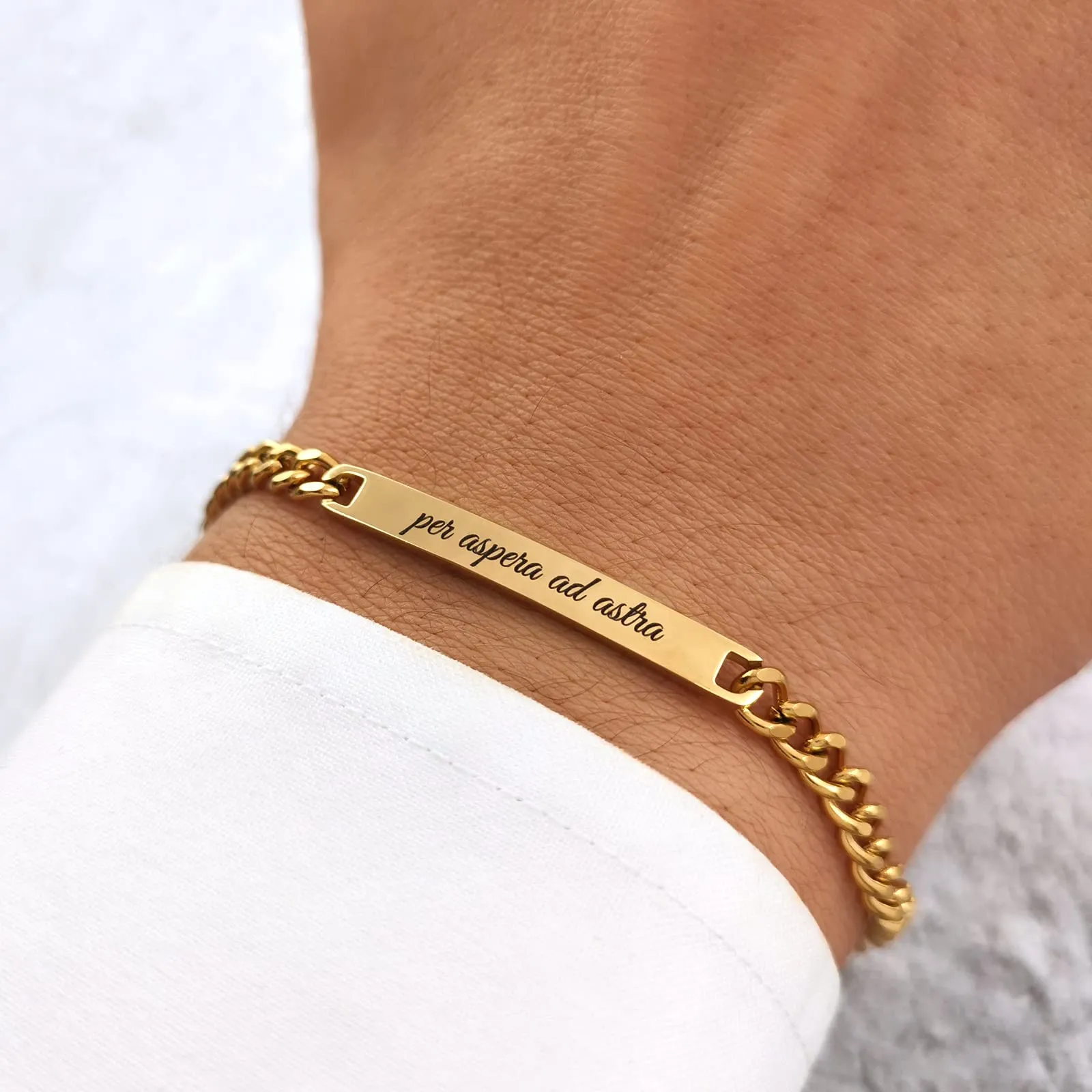 ALMENDRA Bracciale da uomo in acciaio personalizzabile con incisione, catena 4mm Oro - immagine 4