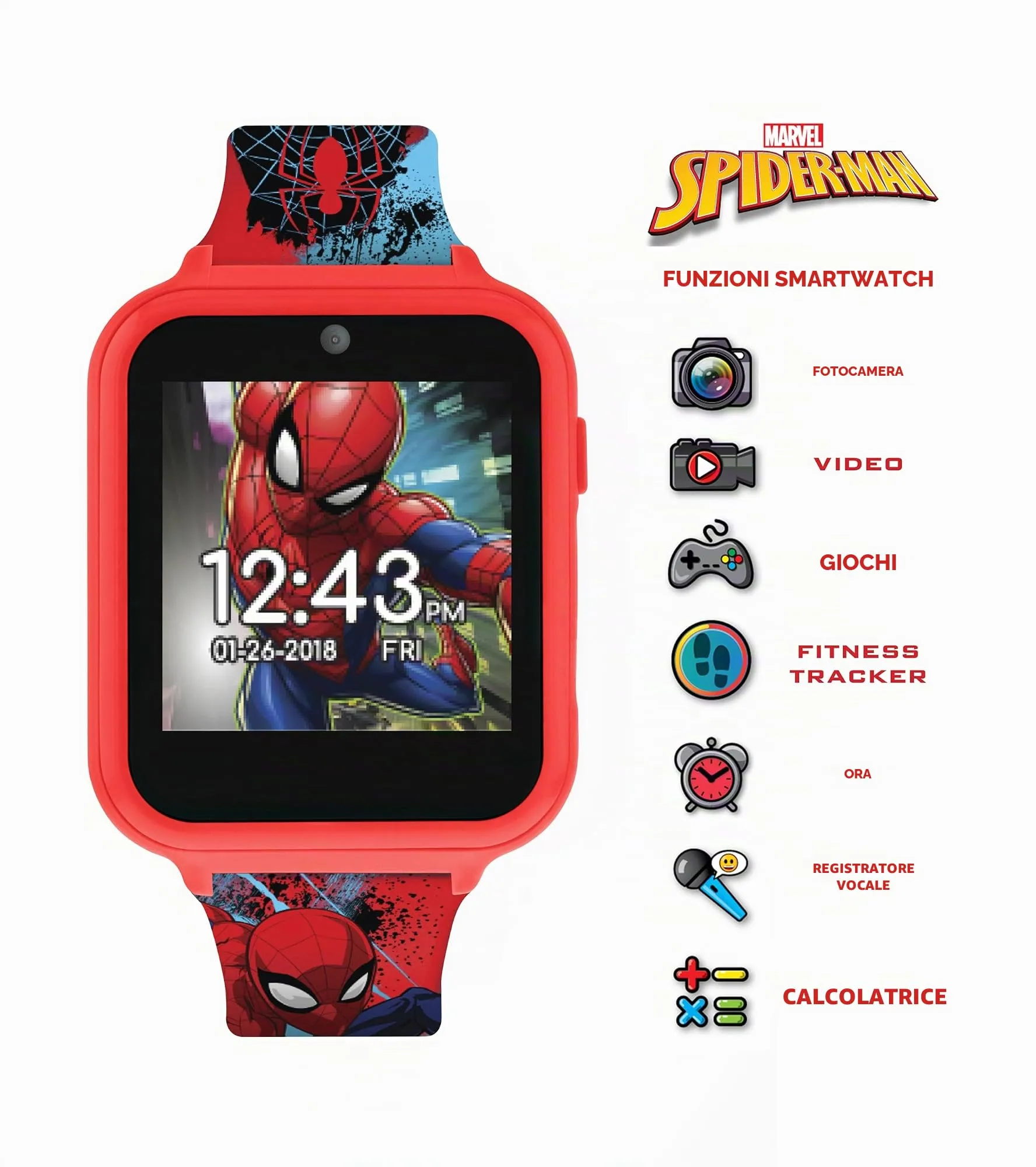 Disney Spiderman Orologio Digitale Unisex per Bambini con Cinturino in Silicone Rosso SPD4588 - immagine 2