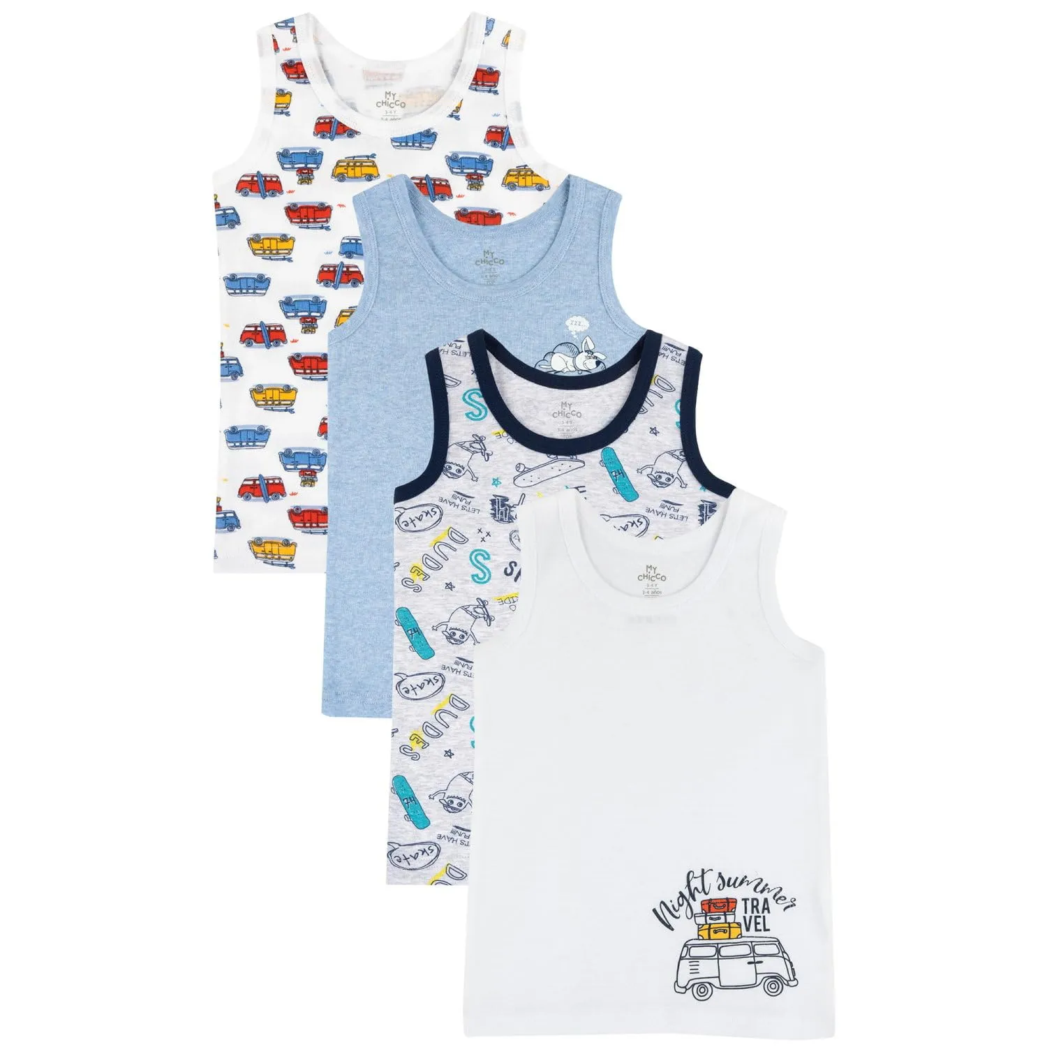 Chicco Set 4 Canottiere in Cotone, 4 Anni, Azzurro - immagine 1