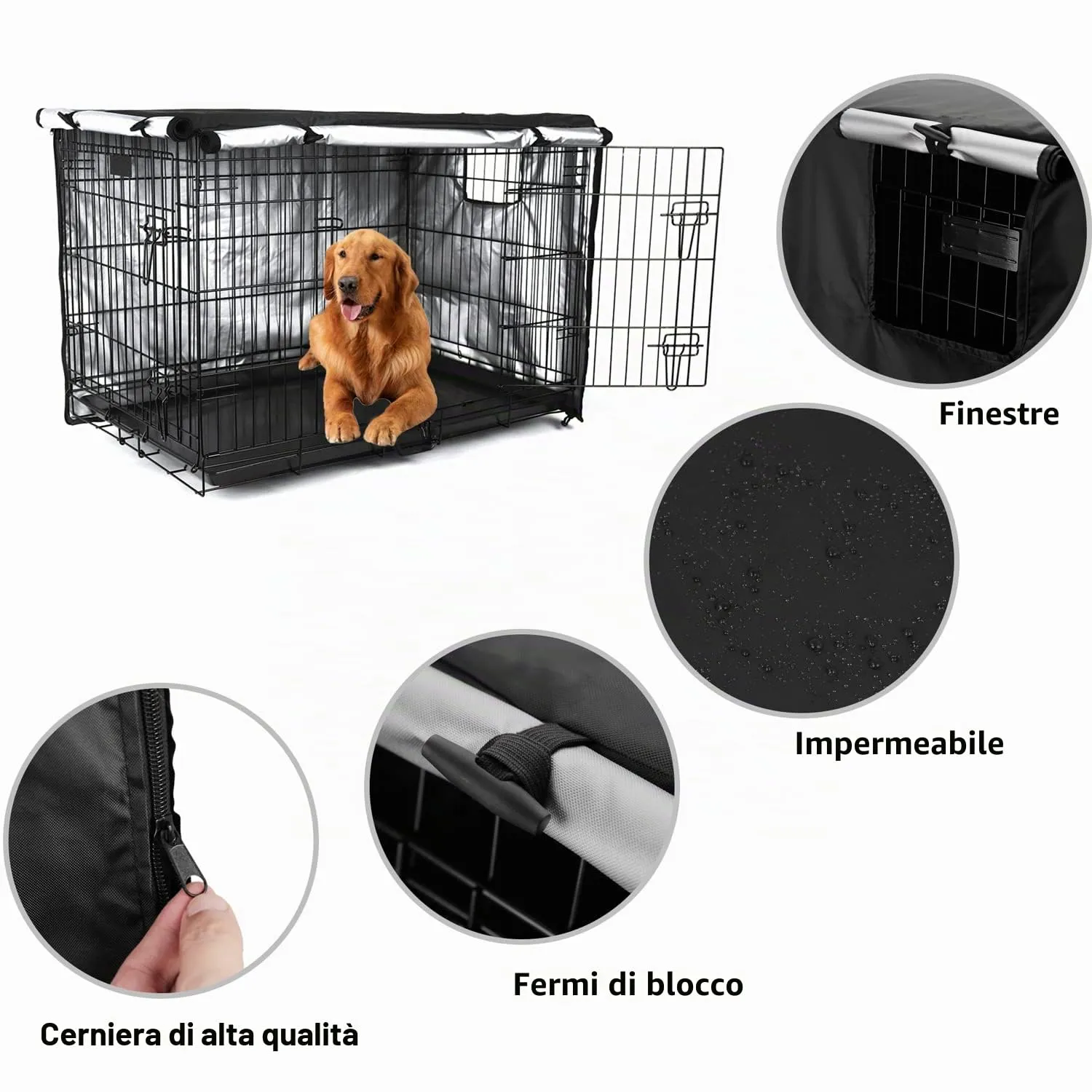 Sensong Copertura per Gabbia Cani in Poliestere Impermeabile, Nero, 36 pollici (94x61x63.5cm) - immagine 2