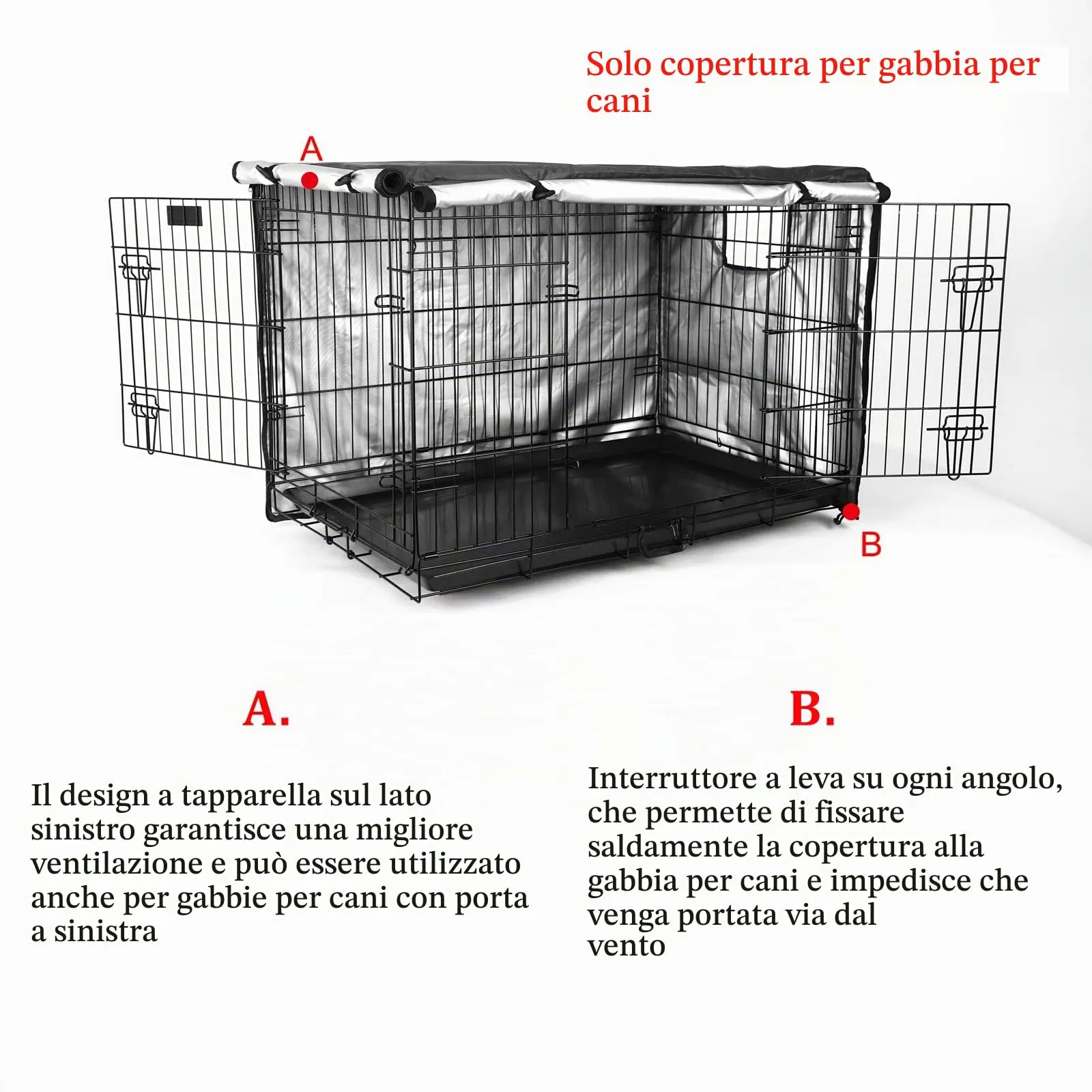 Sensong Copertura per Gabbia Cani in Poliestere Impermeabile, Nero, 36 pollici (94x61x63.5cm) - immagine 4