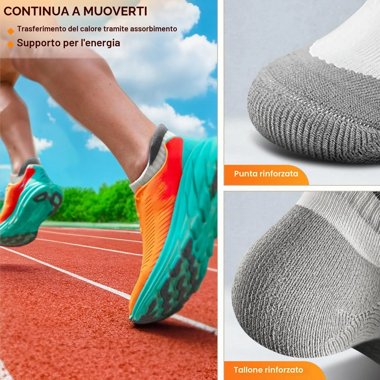 BULLIANT Calzini Uomo Corti Sportivi Traspiranti, 6 Paia, Bianco 6 Colori Misti, 39-42 - immagine 8