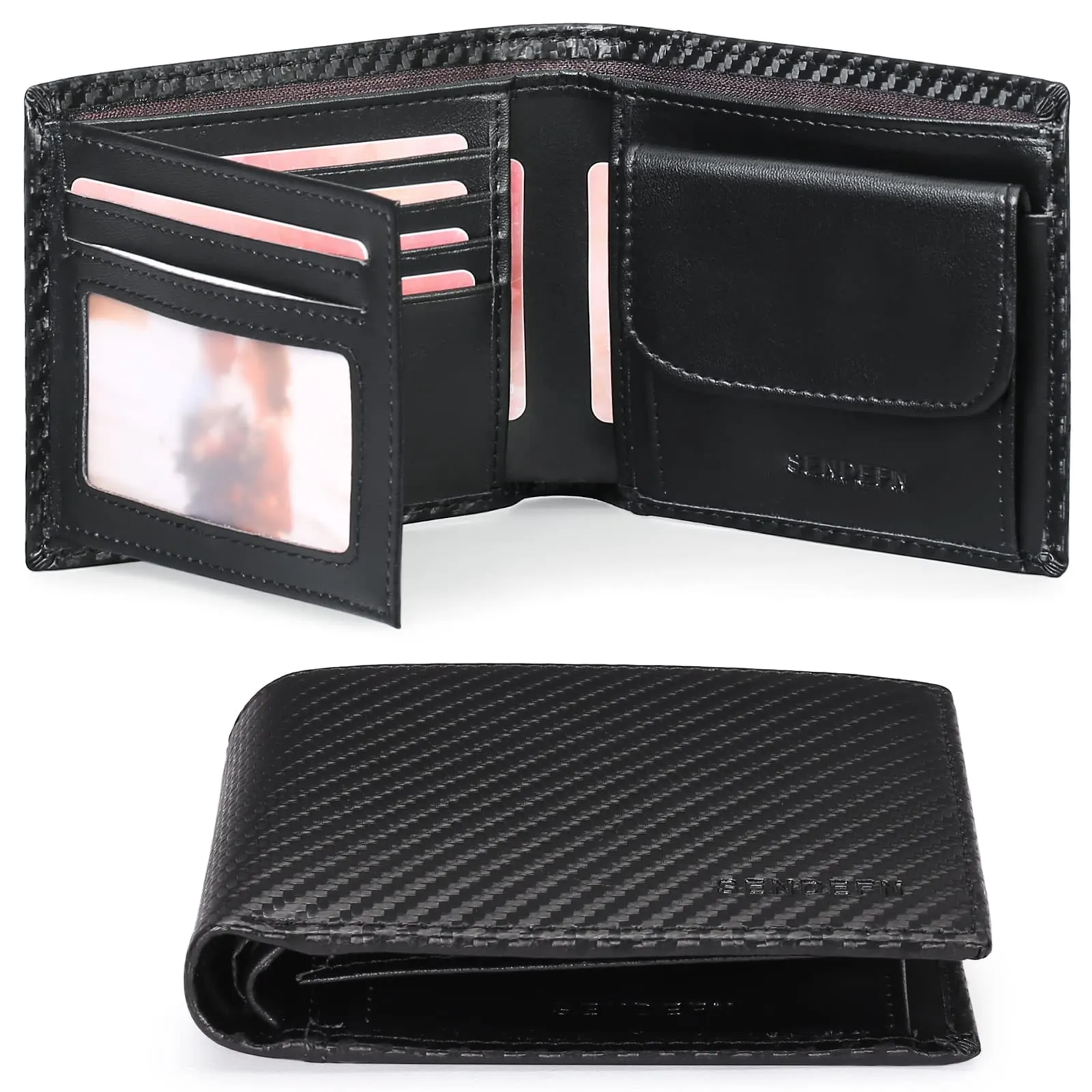 SENDEFN Portafoglio Uomo Bifold in Vera Pelle con Blocco RFID, 10 Porta Carte di Credito, 2 Scomparti Banconote e Tasca Portamonete - immagine 1