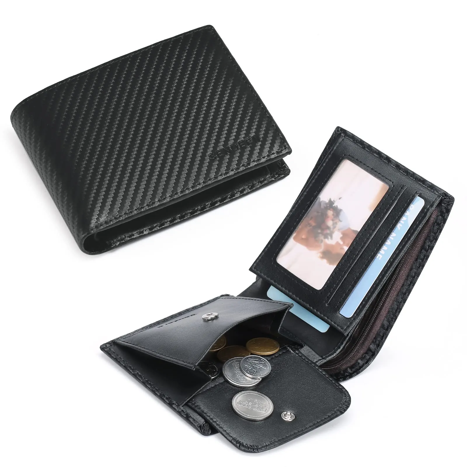 SENDEFN Portafoglio Uomo Bifold in Vera Pelle con Blocco RFID, 10 Porta Carte di Credito, 2 Scomparti Banconote e Tasca Portamonete - immagine 5
