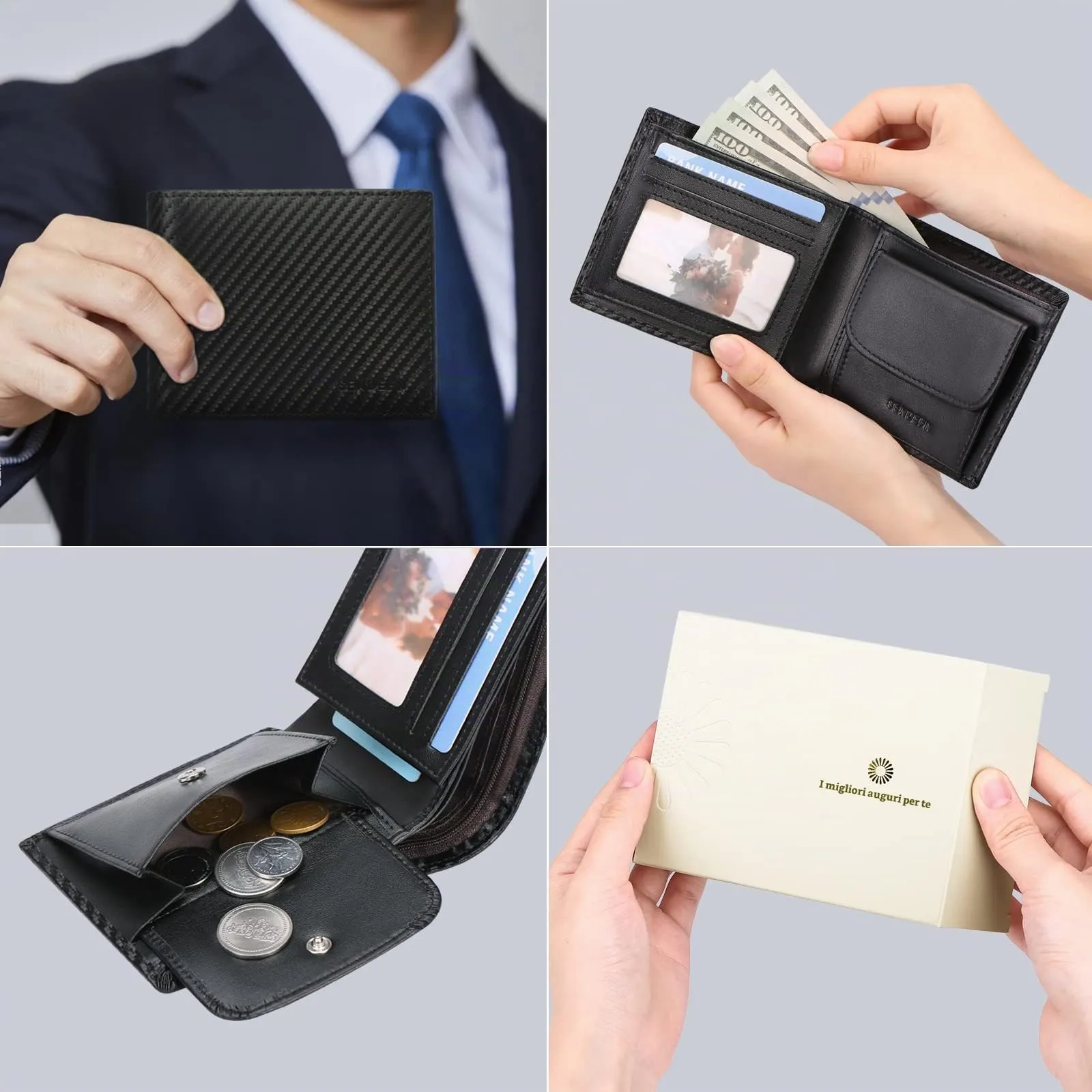 SENDEFN Portafoglio Uomo Bifold in Vera Pelle con Blocco RFID, 10 Porta Carte di Credito, 2 Scomparti Banconote e Tasca Portamonete - immagine 6